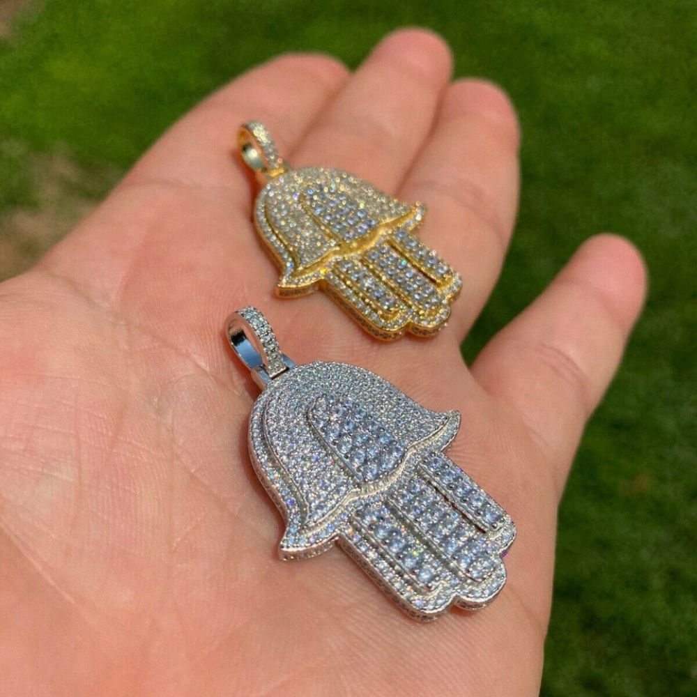 Evil Eye Hamsa Hand Iced Out Moissanite Hip Hop Pendant