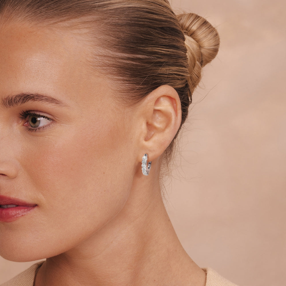 Moissanite Round Cut Half Bezel Hoop Earring