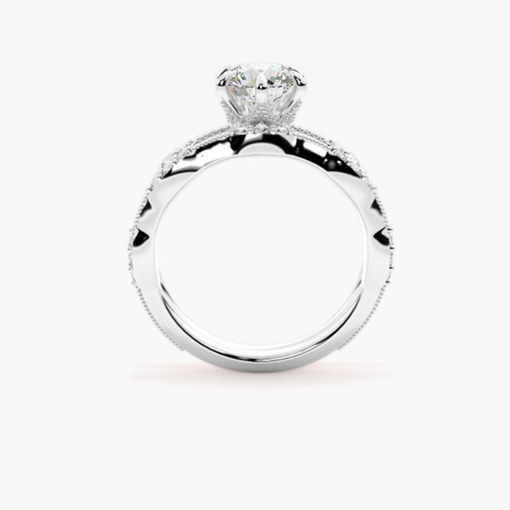 Round Cut Moissanite Filligree Style Wedding Ring Set