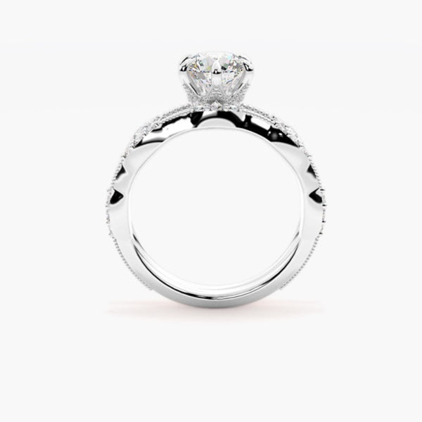 Round Cut Moissanite Filligree Style Wedding Ring Set