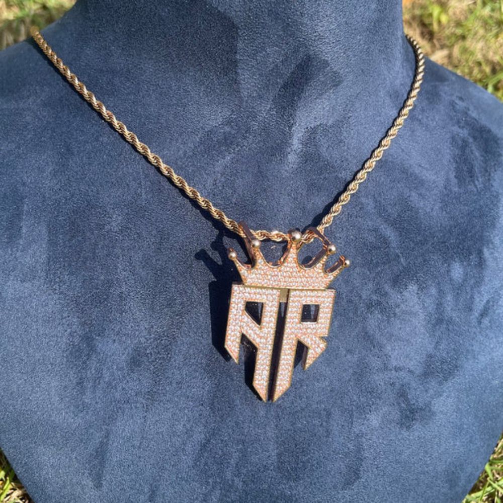 Round Cut Lab Grown Diamond R Kings Crown Hip Hop Pendant