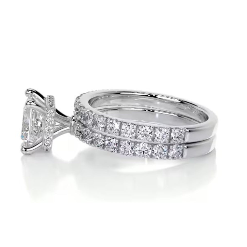 Princess Cut Moissanite Hidden Halo Bridal Ring Set