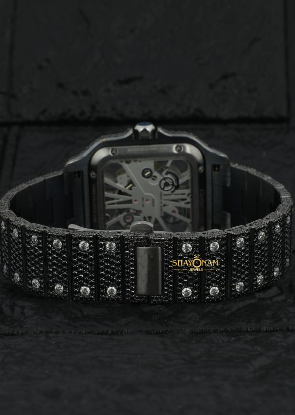 Black Moissanite Diamond Iced Out Skeleton Watch