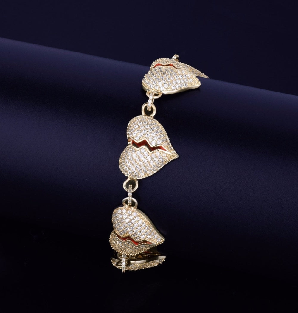 Round Cut Moissanite Broken Heart Iced Hip Hop Bracelet