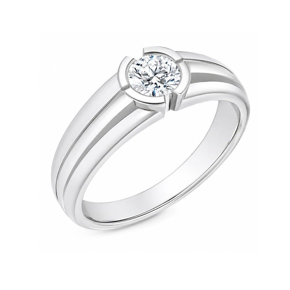 Lab Grown Diamond Round Cut Solitaire Half Bezel Set Engagement Ring