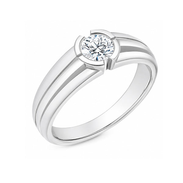 Lab Grown Diamond Round Cut Solitaire Half Bezel Set Engagement Ring