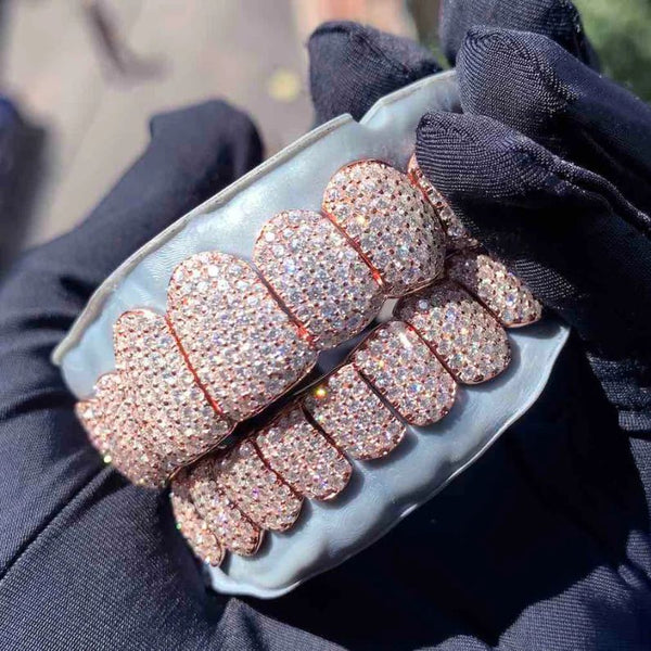14K Rose Gold Moissanite Diamond Iced Out Luxury Grillz