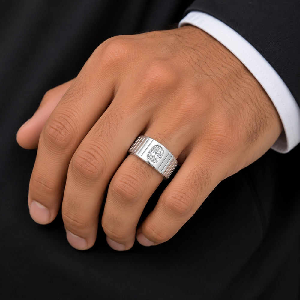 Elongated Cushion Cut Solitaire Flush Set Engagement Ring