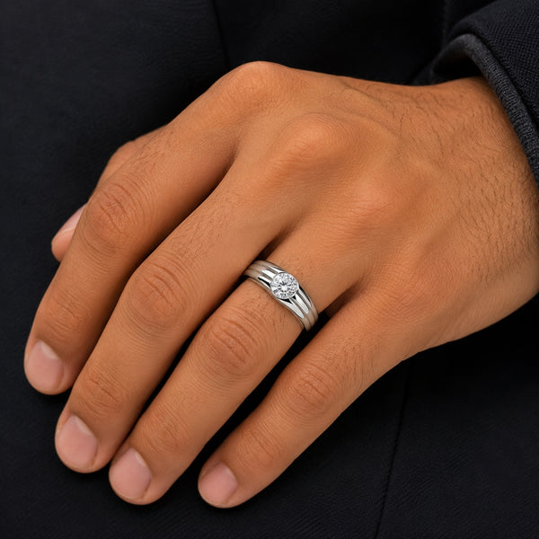 Lab Grown Diamond Round Cut Solitaire Flush Set Engagement Ring
