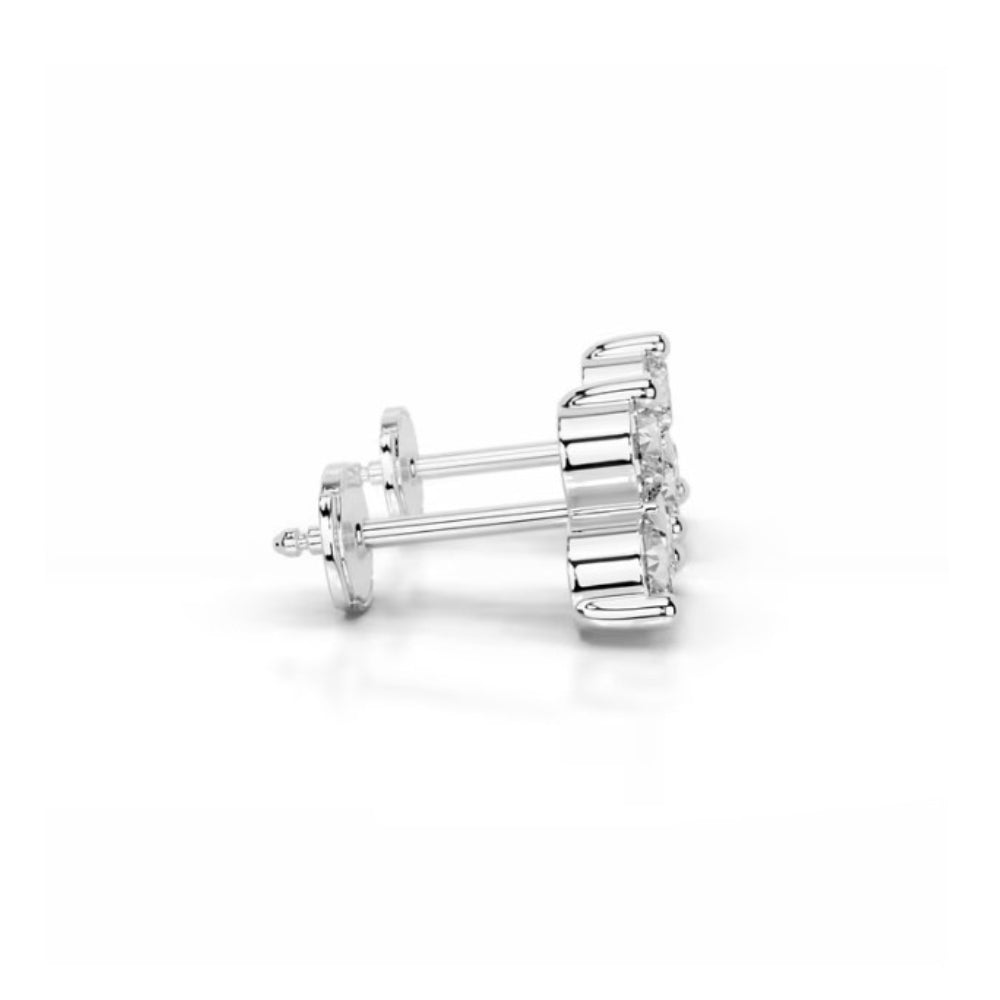 Colorless Moissanite Round Cut Three Stone Stud Earring
