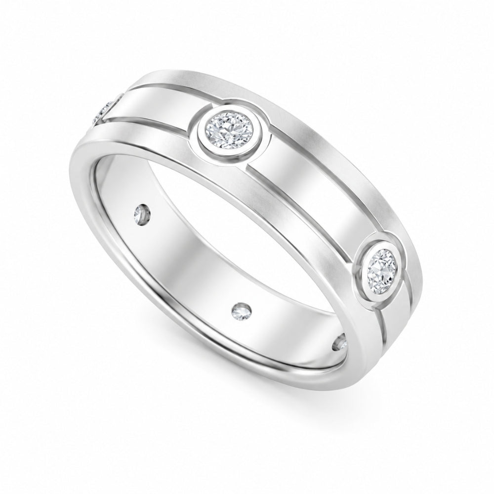 Round Cut Lab Grown Diamond Bezel Set Band For Birthday Gift