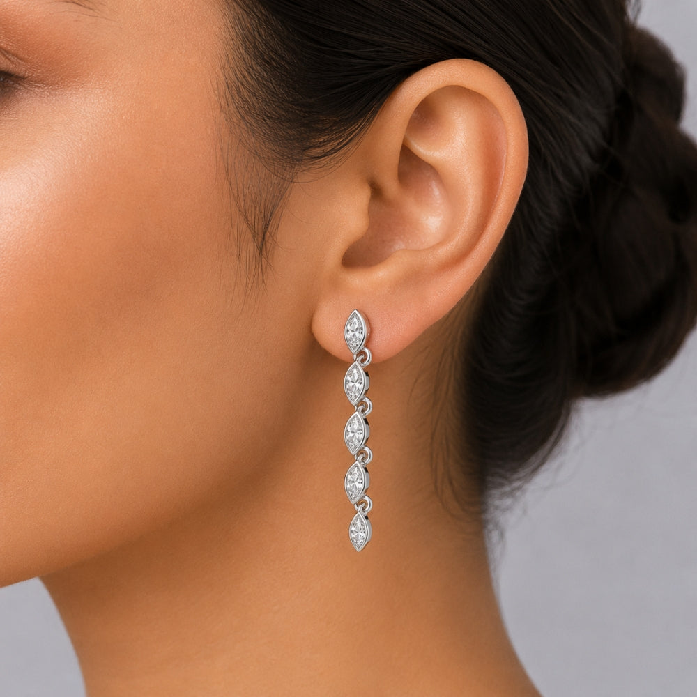 Moissanite Marquise Cut Bezel Set Drop Dangle Earring For Women