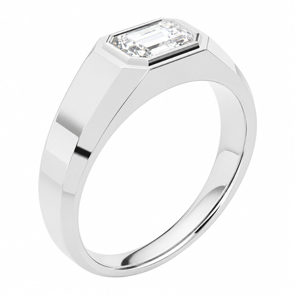 Emerald Cut Lab Grown Diamond Solitaire Bezel Set Proposal Ring