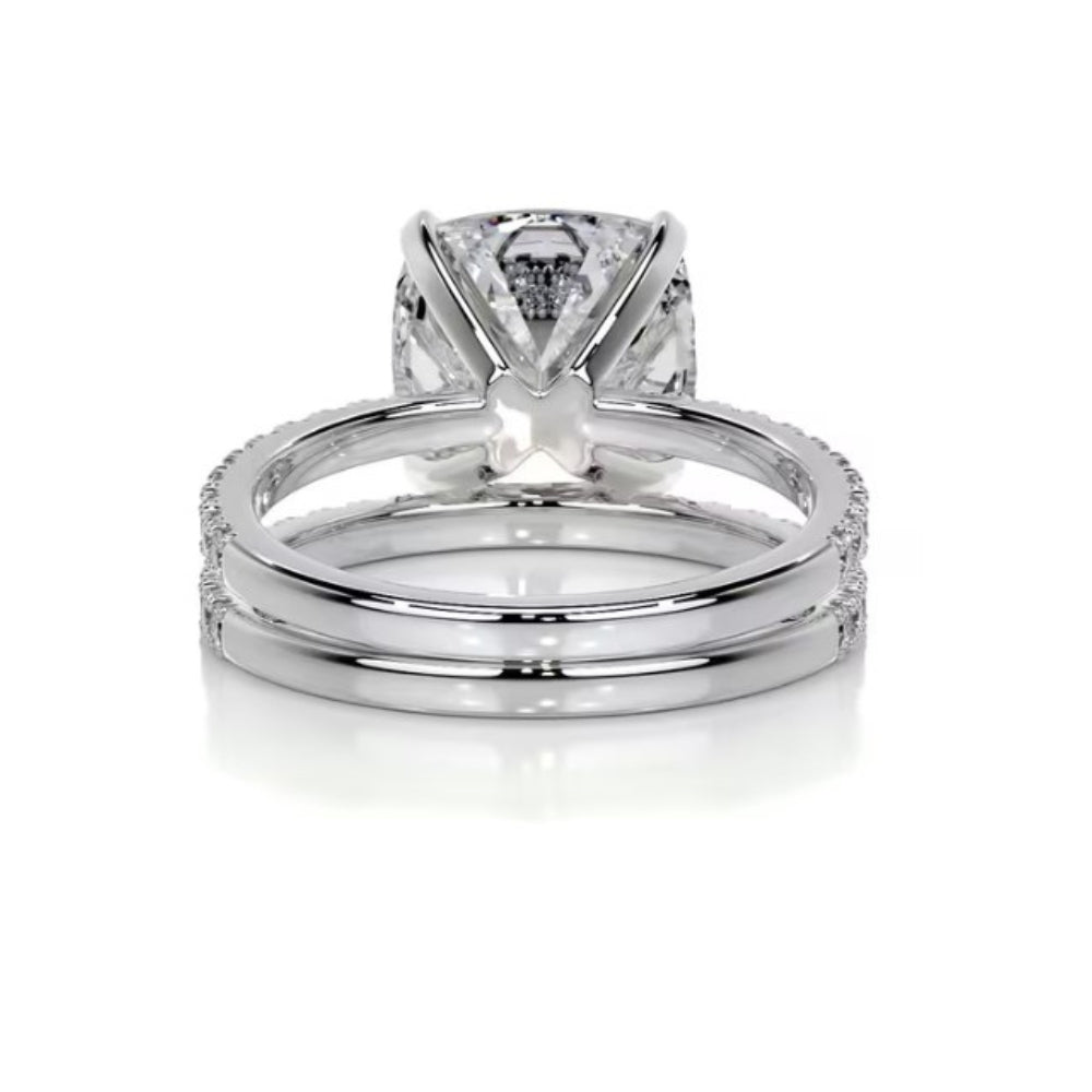 VVS1 Moissanite Cushion Cut Pave Set Wedding Ring Set