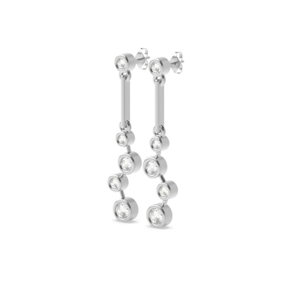 14K White Gold Bezel Set Round Moissanite Drop Dangle Earrings