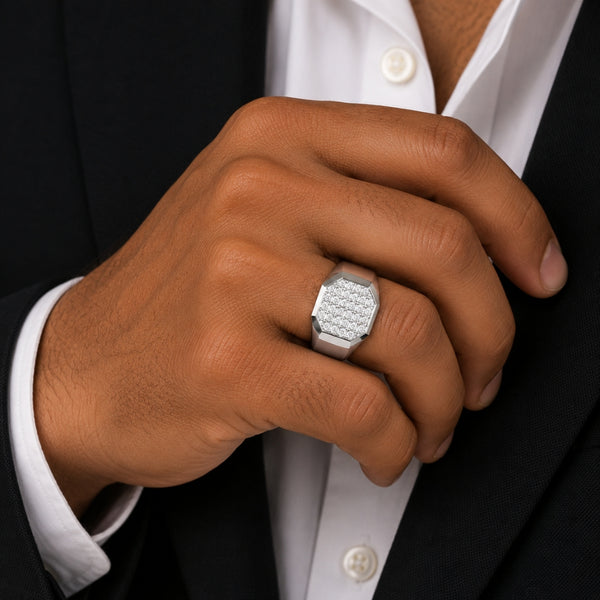 Round Cut Pave Set Lab Grown Diamond Men's Engagement Ring