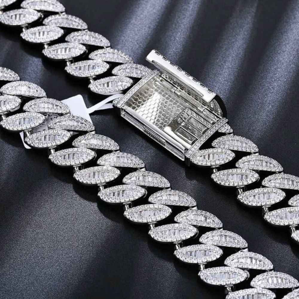 Lab Grown Diamond Round & Baguette Cut Iced Out Chain For Men