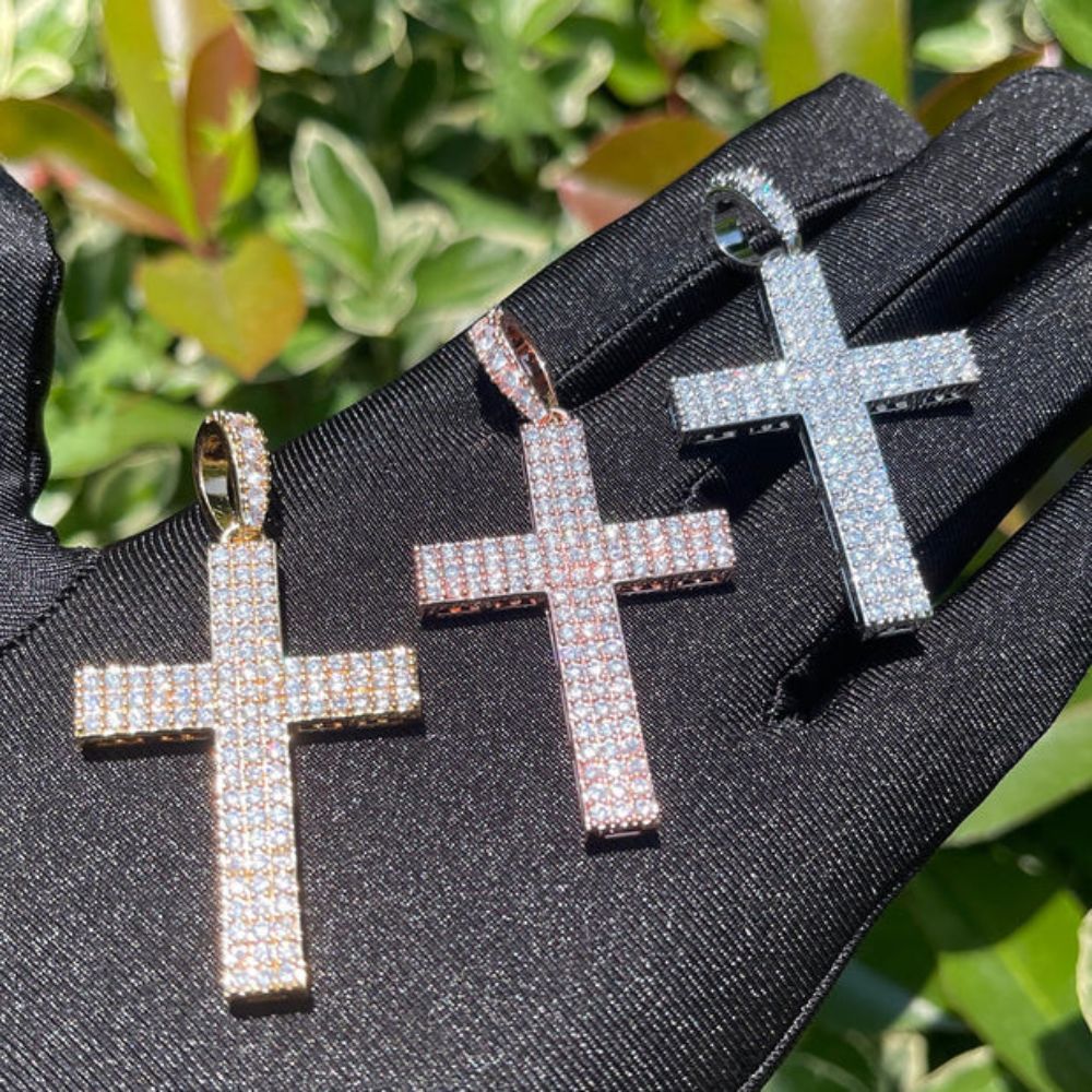 Round Cut Lab Grown Diamond Hip Hop Cross Pendant