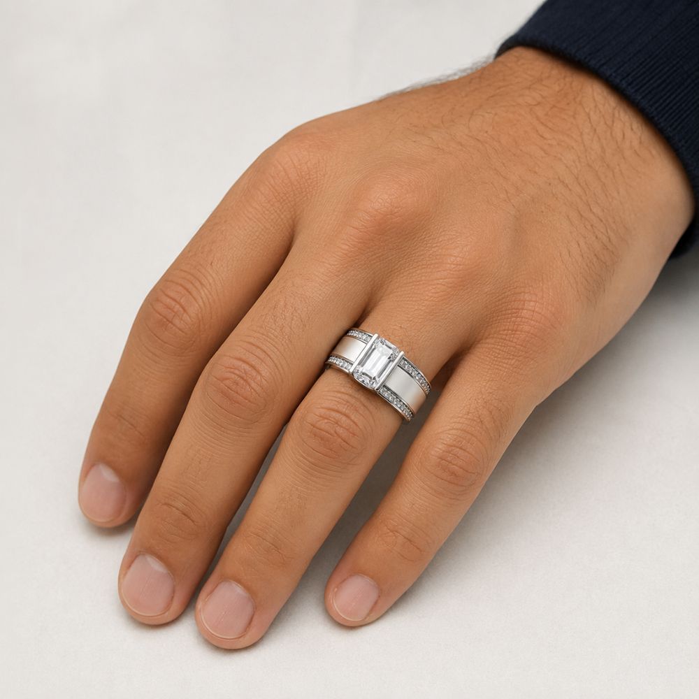 Emerald Cut Lab Grown Diamond Bar Set Engagement Ring