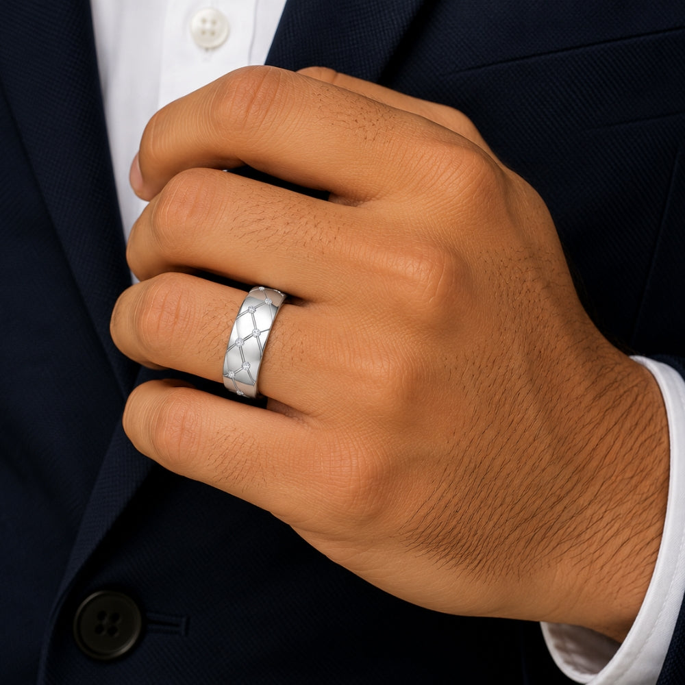 Round Cut Lab Grown Diamond Flush Set Wedding Band For Men