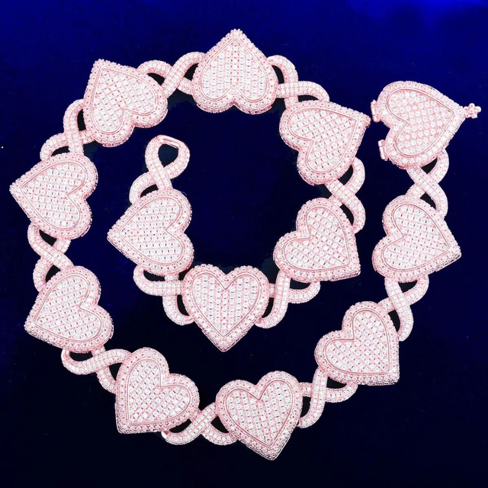 Round Cut Lab Grown Diamond Heart Infinity Iced Out Chain