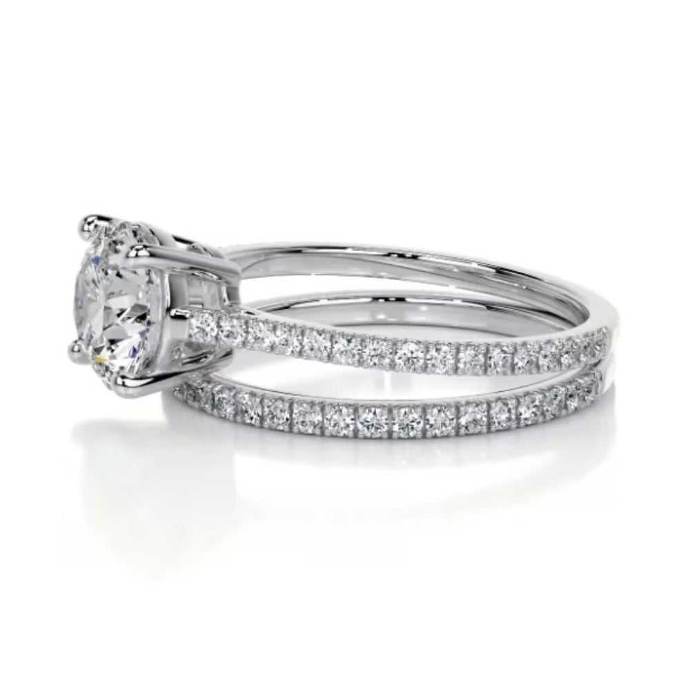 Moissanite Round Cut Pave Set Ring Set For Anniversary Gift