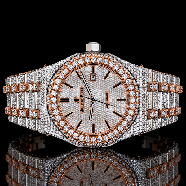 Dual Tone Moissanite  Diamond Iced Out Automatic Movement Luxury Watch For Men's