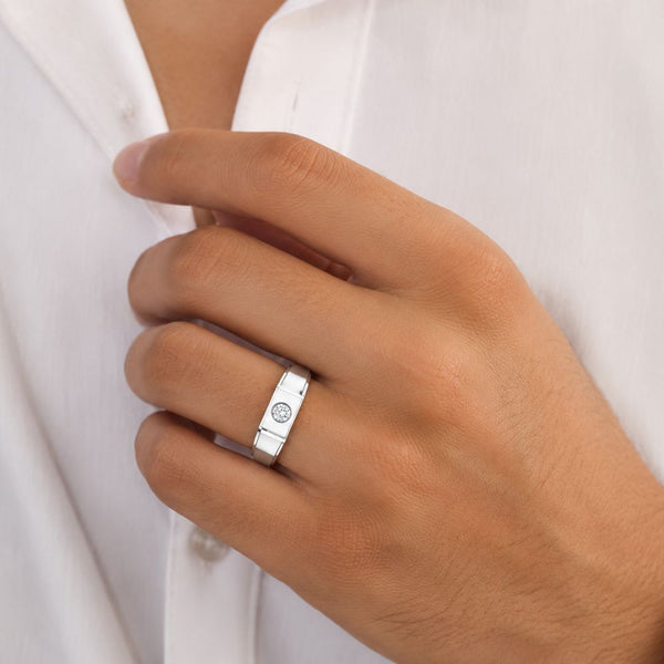 Round Cut Lab Grown Diamond Flush Set Men's Ring For Anniversary Gift