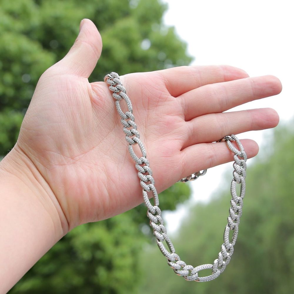 Round Cut Lab Grown Diamond Figaro Cuban Link Chain