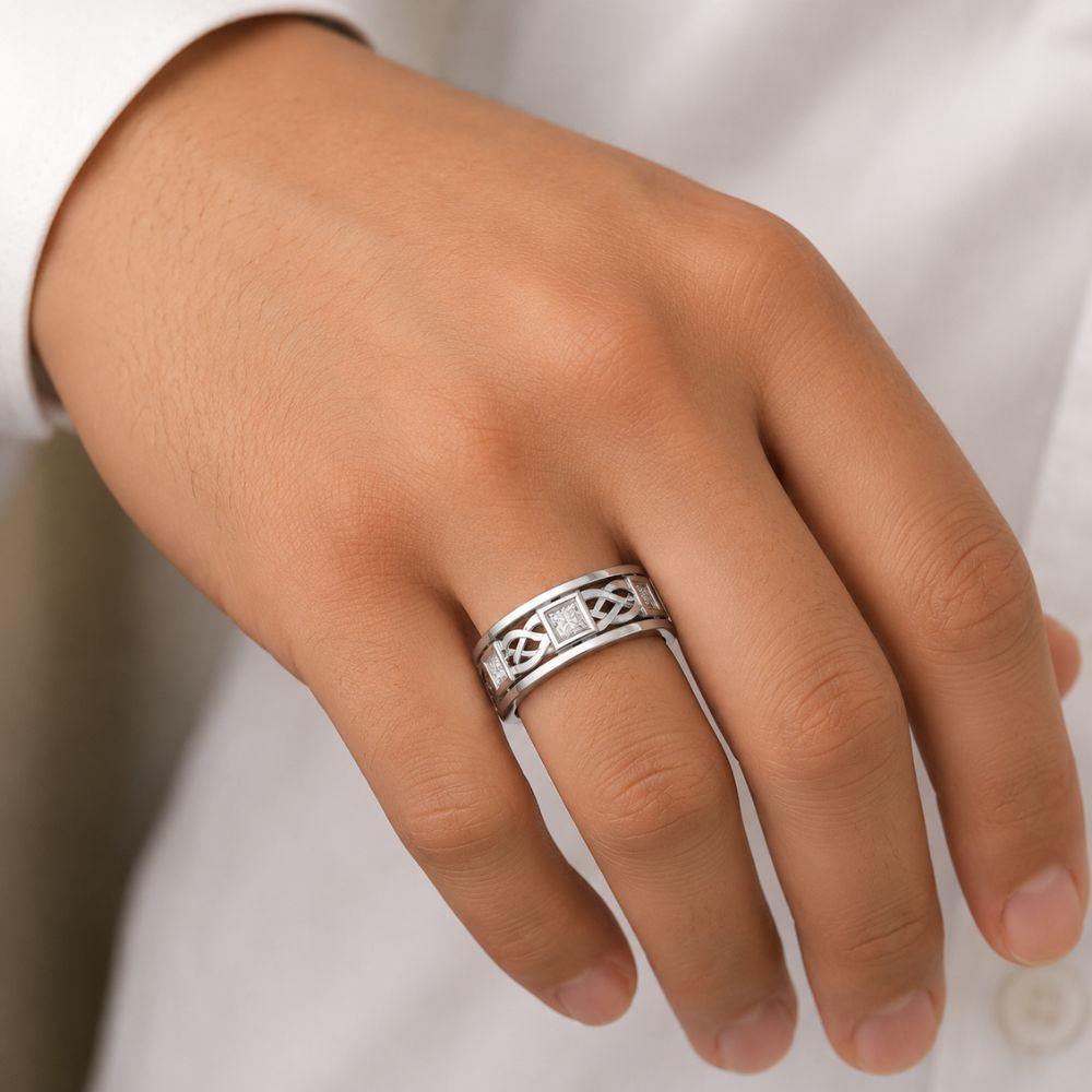 Lab Grown Diamond Princess Cut Art Deco Band For Men