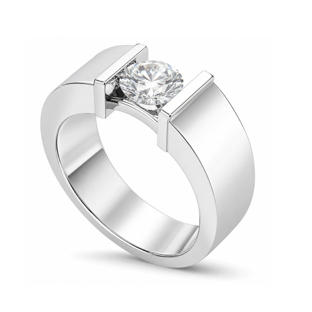 Bar Set Round Cut Lab Grown Diamond Engagement Ring