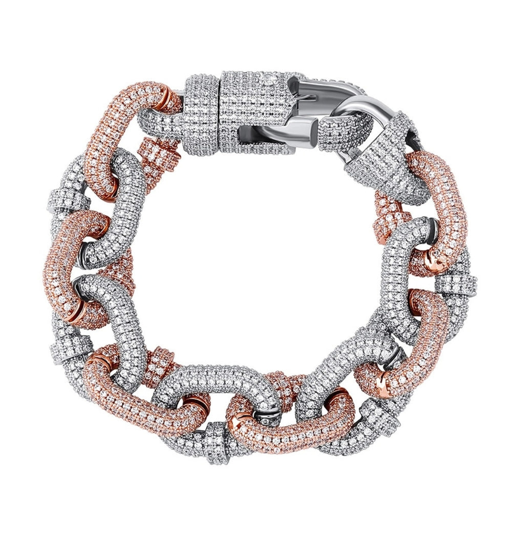 Colorless Moissanite Rugged Rolo Cuban Link Hip Hop Bracelet