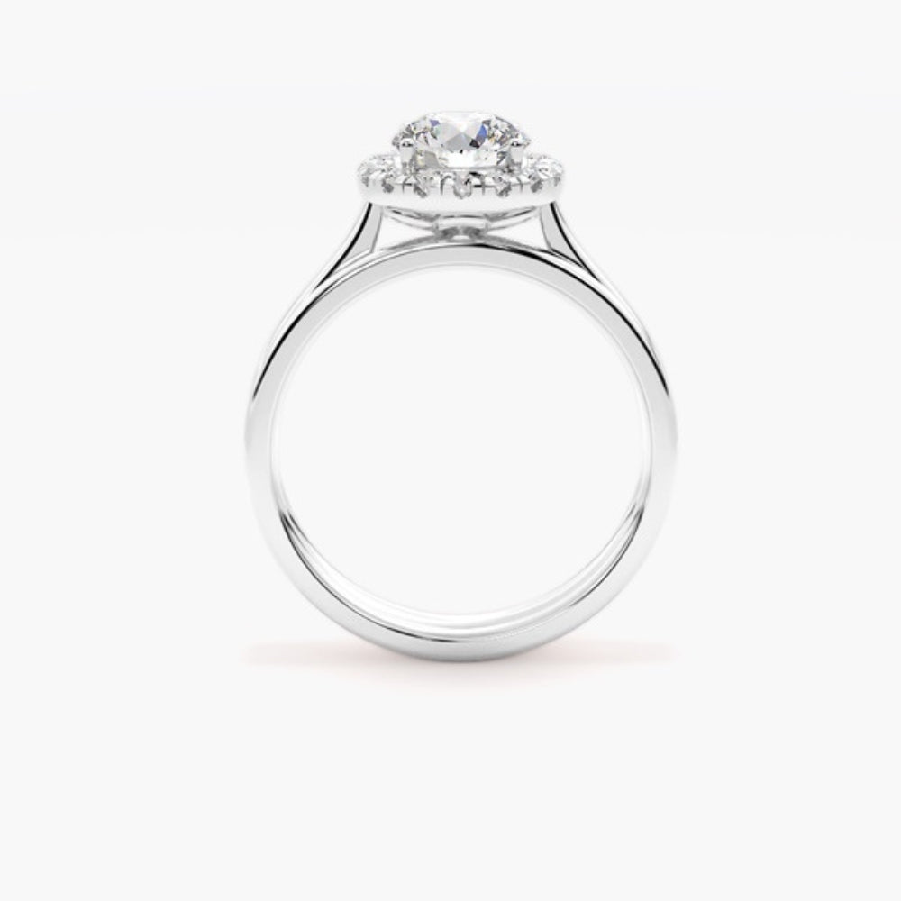 Moissanite Round Cut Halo Ring Set For Bridal