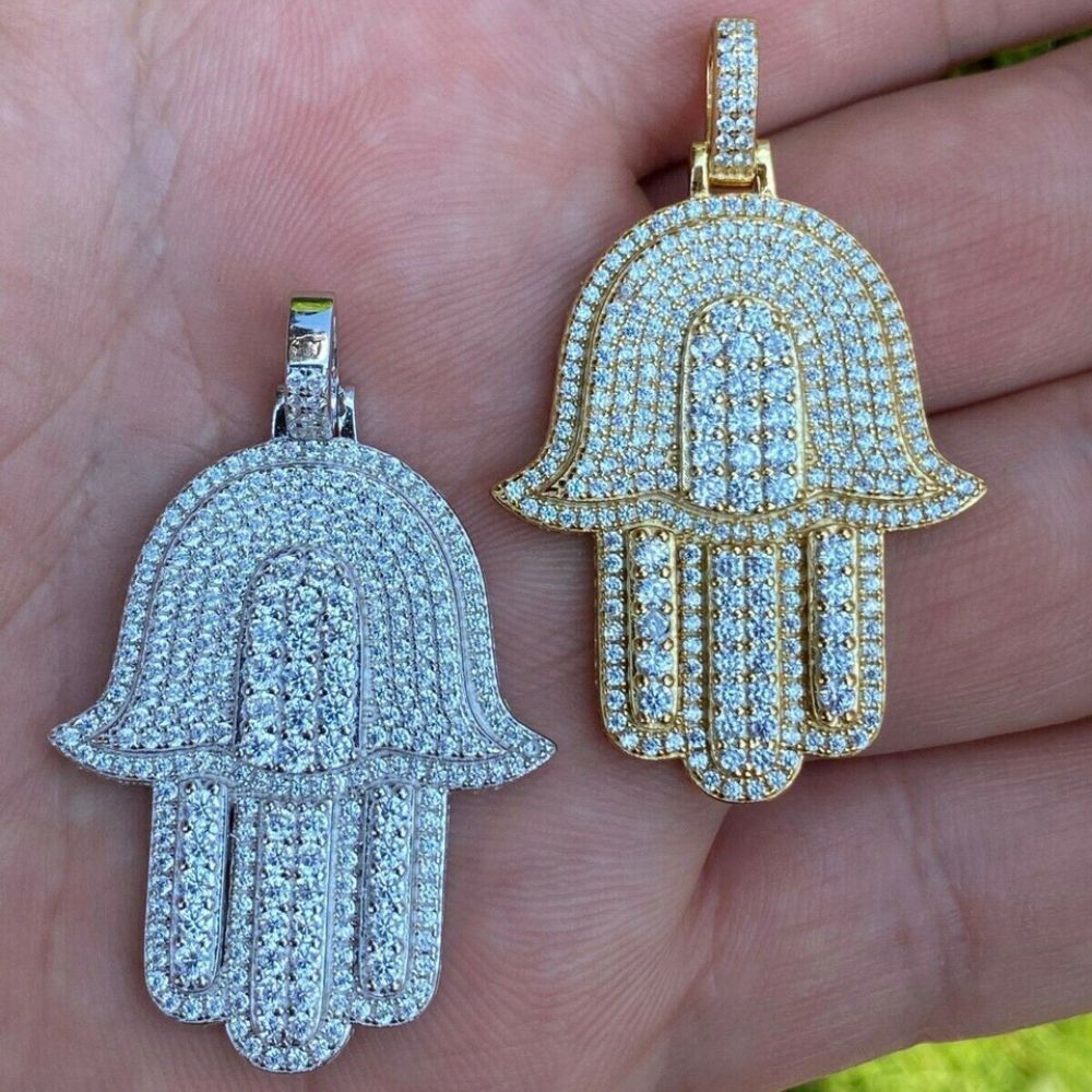 Evil Eye Hamsa Hand Iced Out Moissanite Hip Hop Pendant