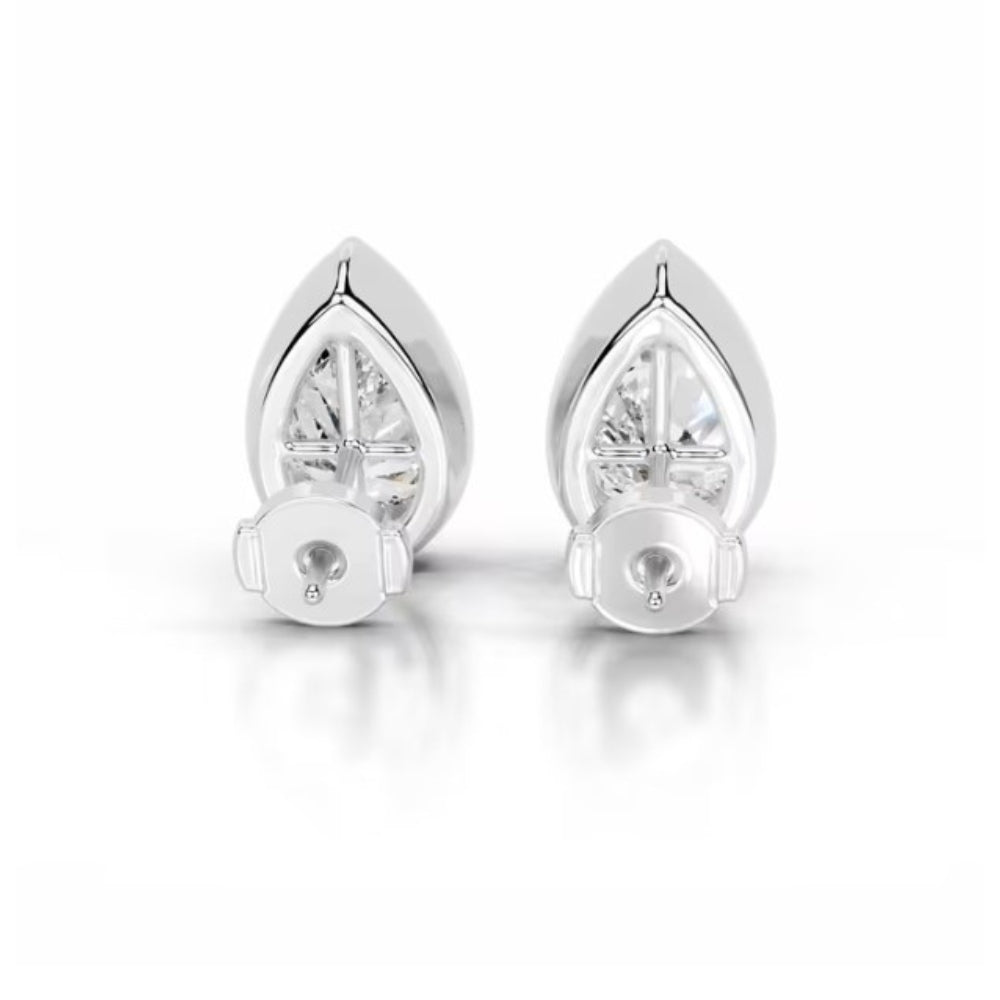 Moissanite Pear Cut Solitaire Bezel Set Stud Earring