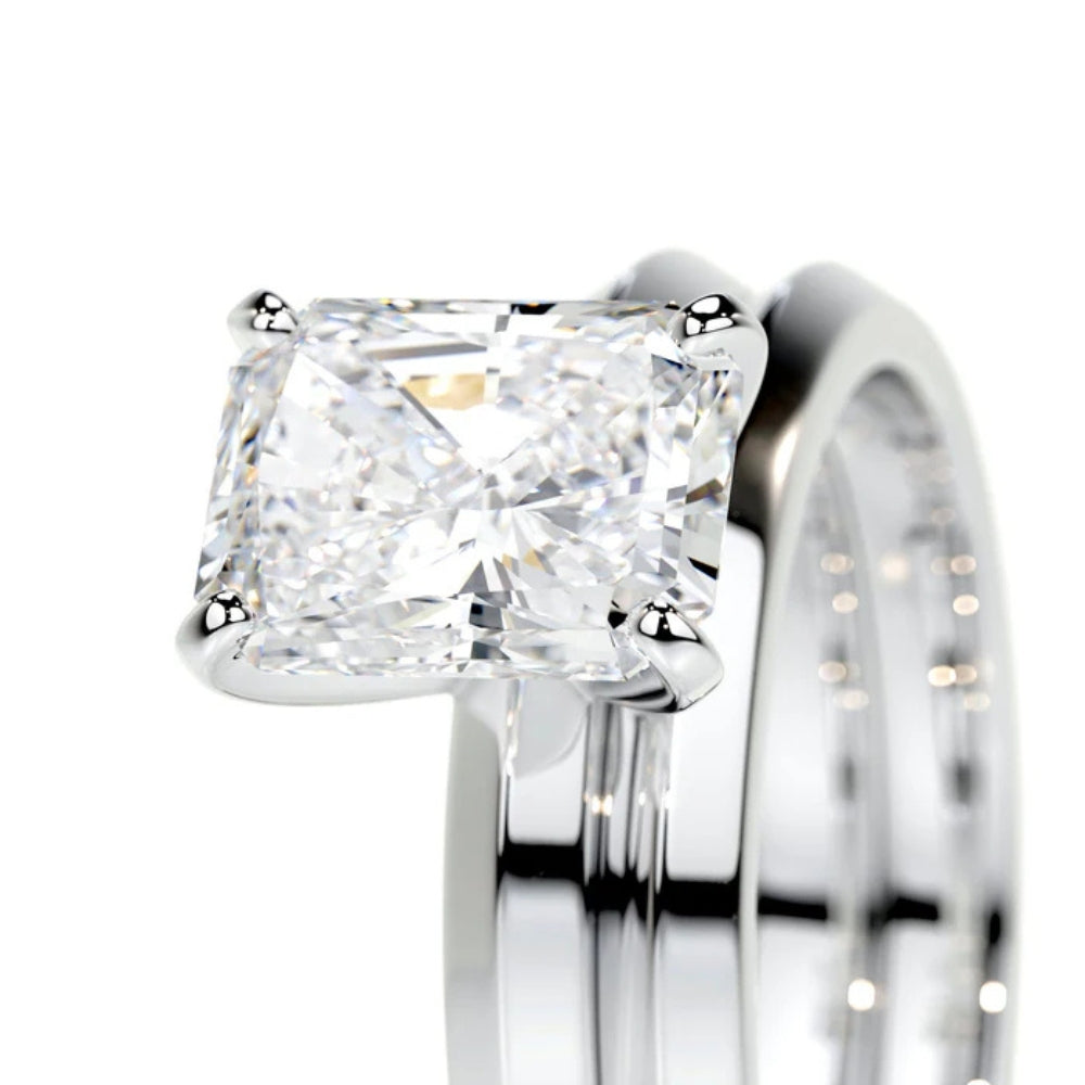Radiant Cut Moissanite Solitaire Ring Set For Bridal