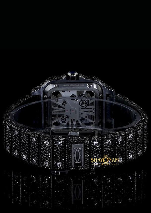 White & Black Moissanite Iced Out Skeleton Watch For Men's