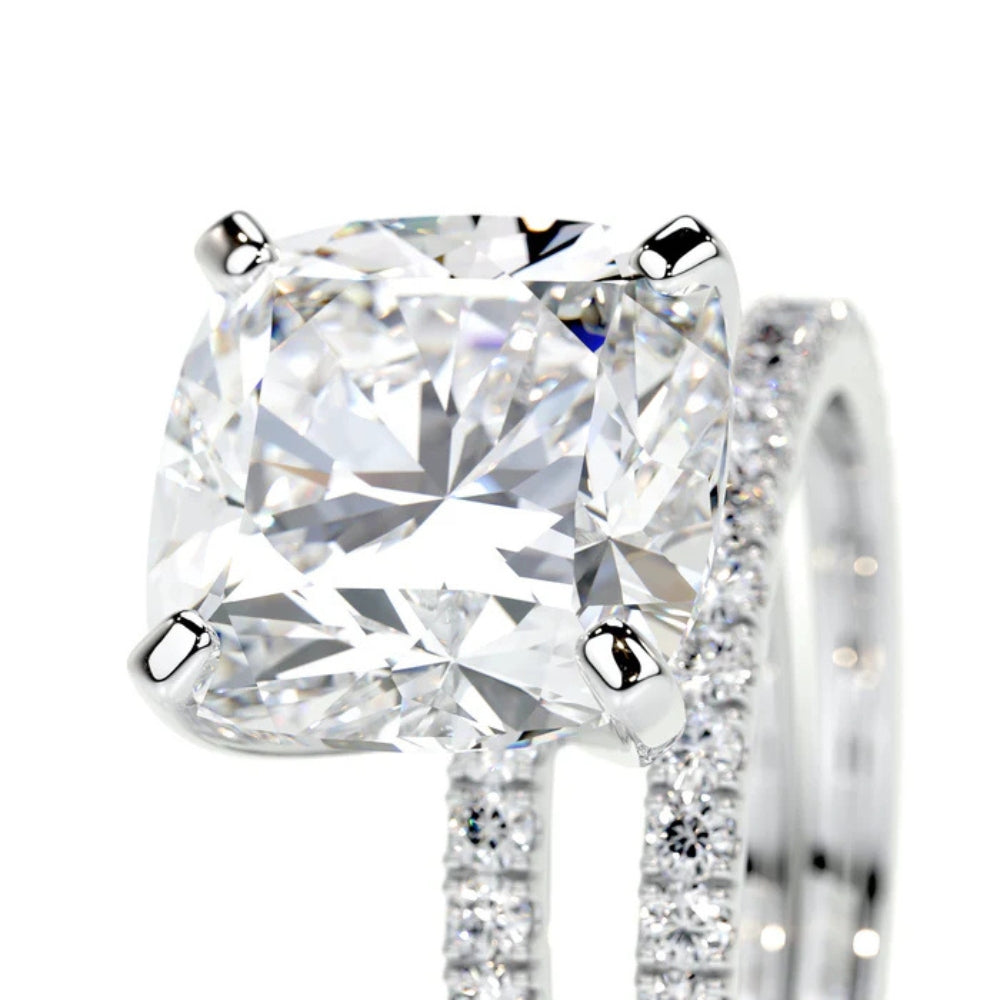VVS1 Moissanite Cushion Cut Pave Set Wedding Ring Set