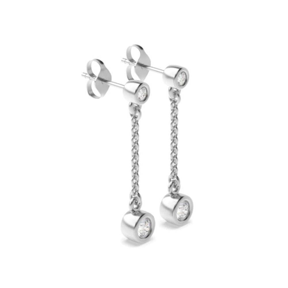 Round Cut Moissanite Bezel Set Chain Drop Earrings