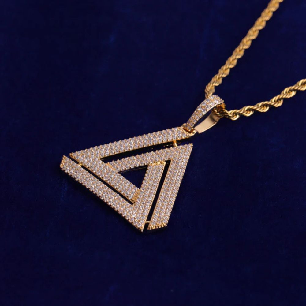 Round Cut Lab Grown Diamond Triangle Pyramid Hip Hop Pendant