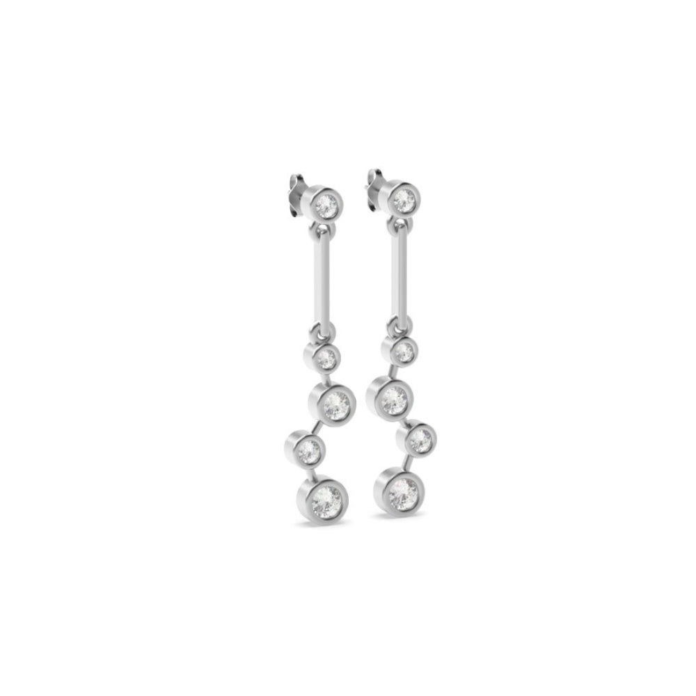 14K White Gold Bezel Set Round Moissanite Drop Dangle Earrings