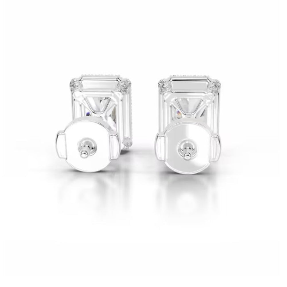 Radiant Cut Hidden Halo Style Moissanite Women Earring