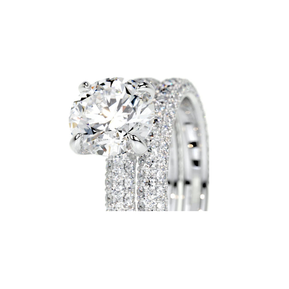 Round Cut VVS1 Moissanite Pave Set Bridal Ring Set