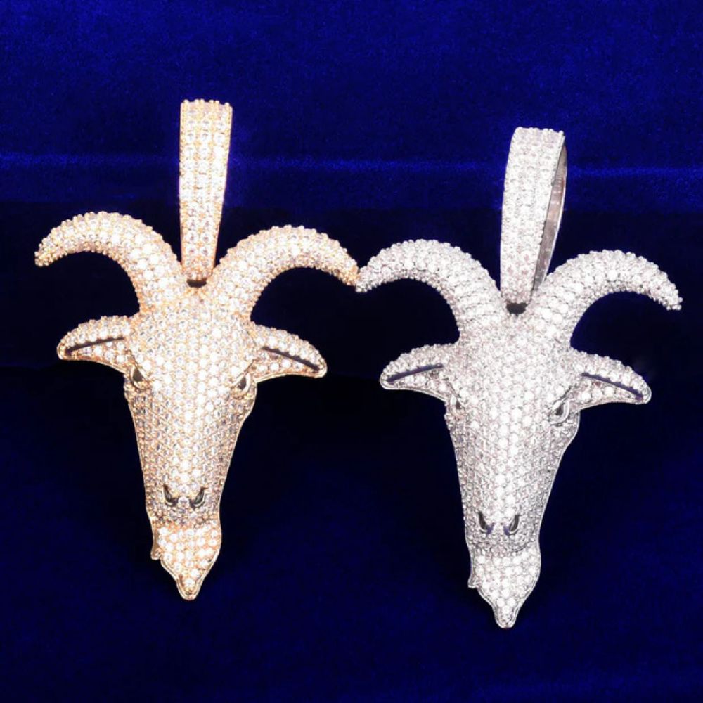 Round Cut Lab Grown Diamond Goat Head Pendant For Men