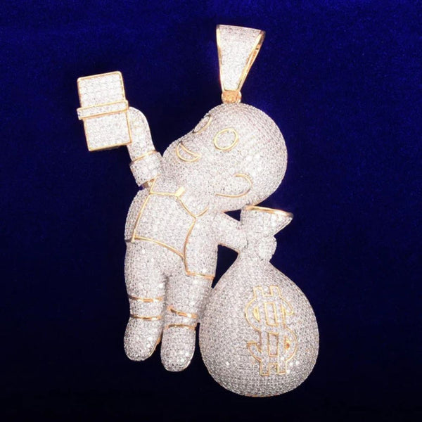 Round Cut Lab Grown Diamond Micro Pave Hip Hop Pendant