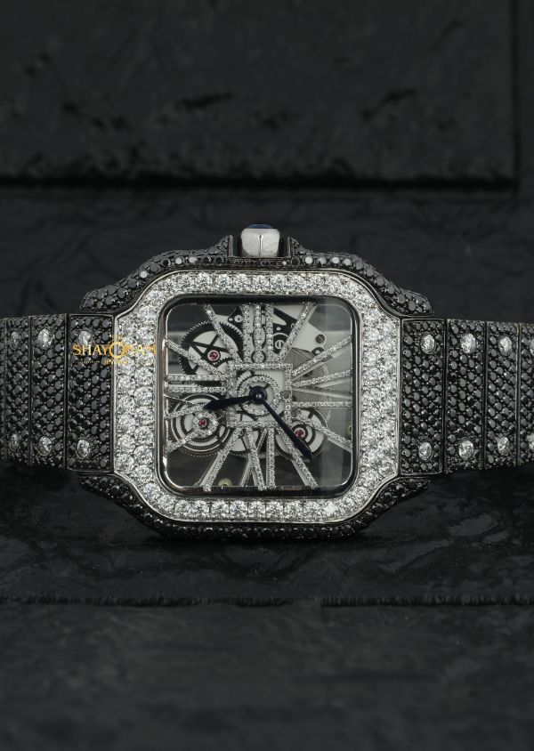 Black Moissanite Diamond Iced Out Skeleton Watch