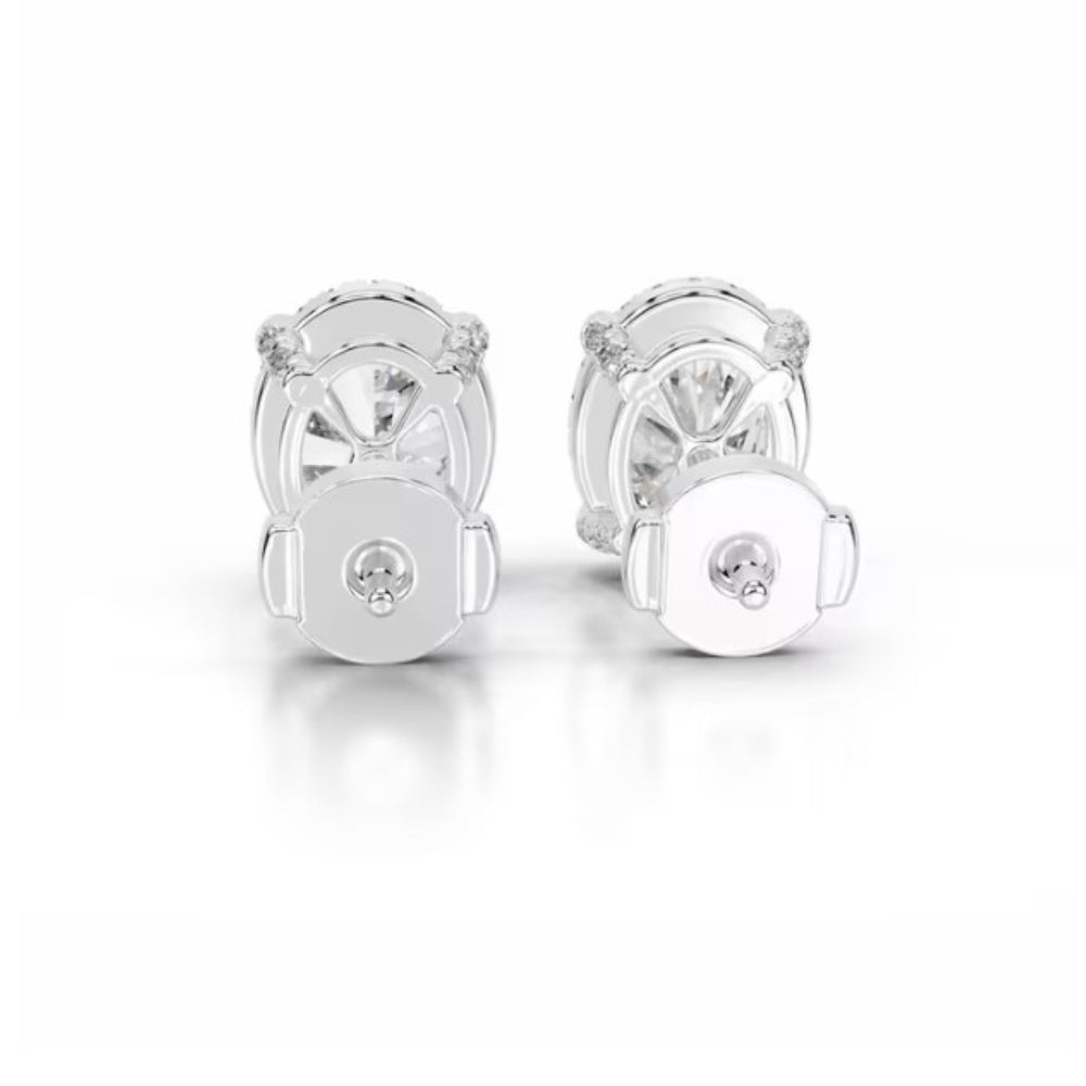 Oval Cut Moissanite Hidden Halo Stud Earring