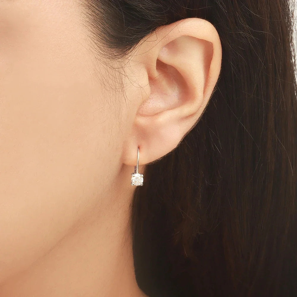 Round Brilliant Cut Moissanite Solitaire Drop Dangle Earrings