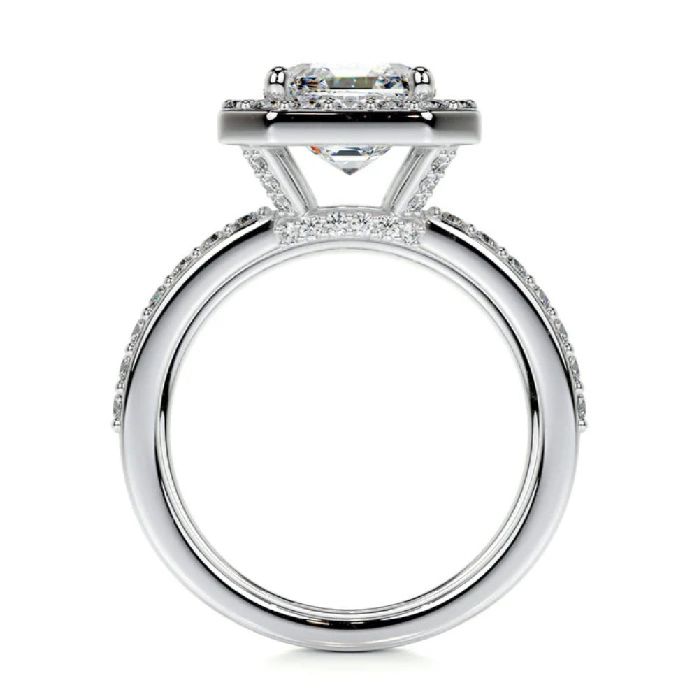 Asscher Cut Moissanite Halo Wedding Ring Set