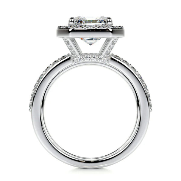 Asscher Cut Moissanite Halo Wedding Ring Set